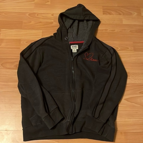 Ellen DeGeneres Love Grey hoodie size 1X, heart sweater, zippered - Picture 1 of 7